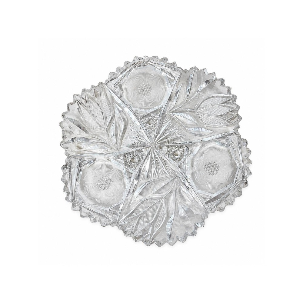 Antique American Brilliant Period ABP Cut Crystal Relish Bon Bon Plate Sawtooth